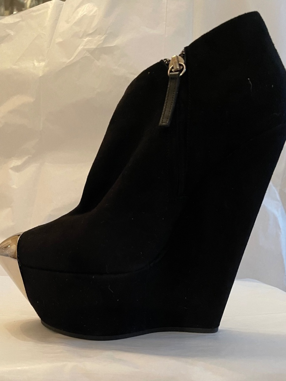 Giuseppe Zanotti Silver Toe Cap Black Suede Platform Booties EU 39 EUC Hot!
